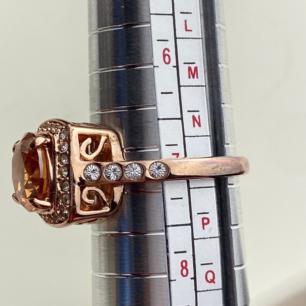Cubic Zirc Yellow Topaz 18K Rose Gold Plated cocktail ring halo Austrian Crystal - Picture 14 of 16